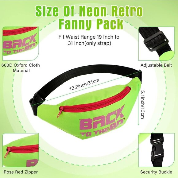 80s Women Workout Set Neon Leg Warmers Headband Wristbands Fanny Pack Yoga Runni - Picture 4 of 6